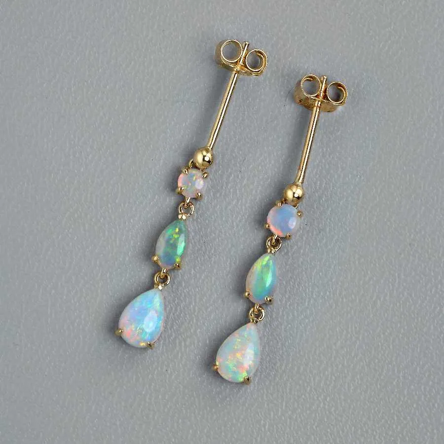 Elegant Multi-Stone Dangle Solid Opal Drop Earrings 18K Gold
