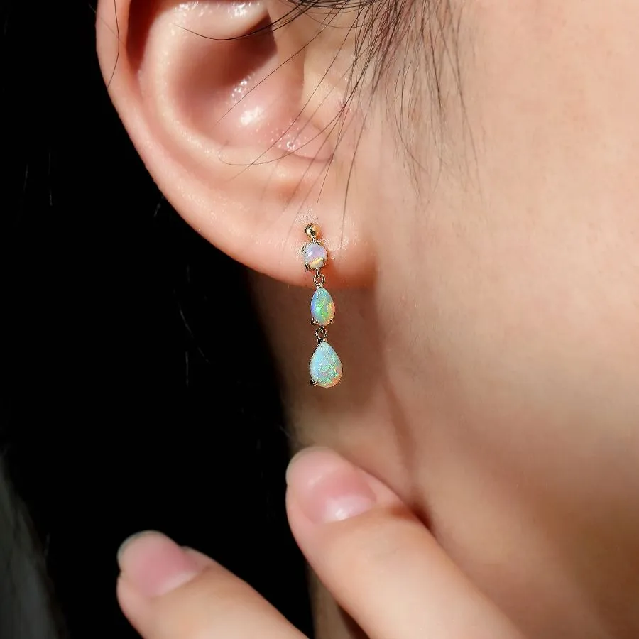 Elegant Multi-Stone Dangle Solid Opal Drop Earrings 18K Gold
