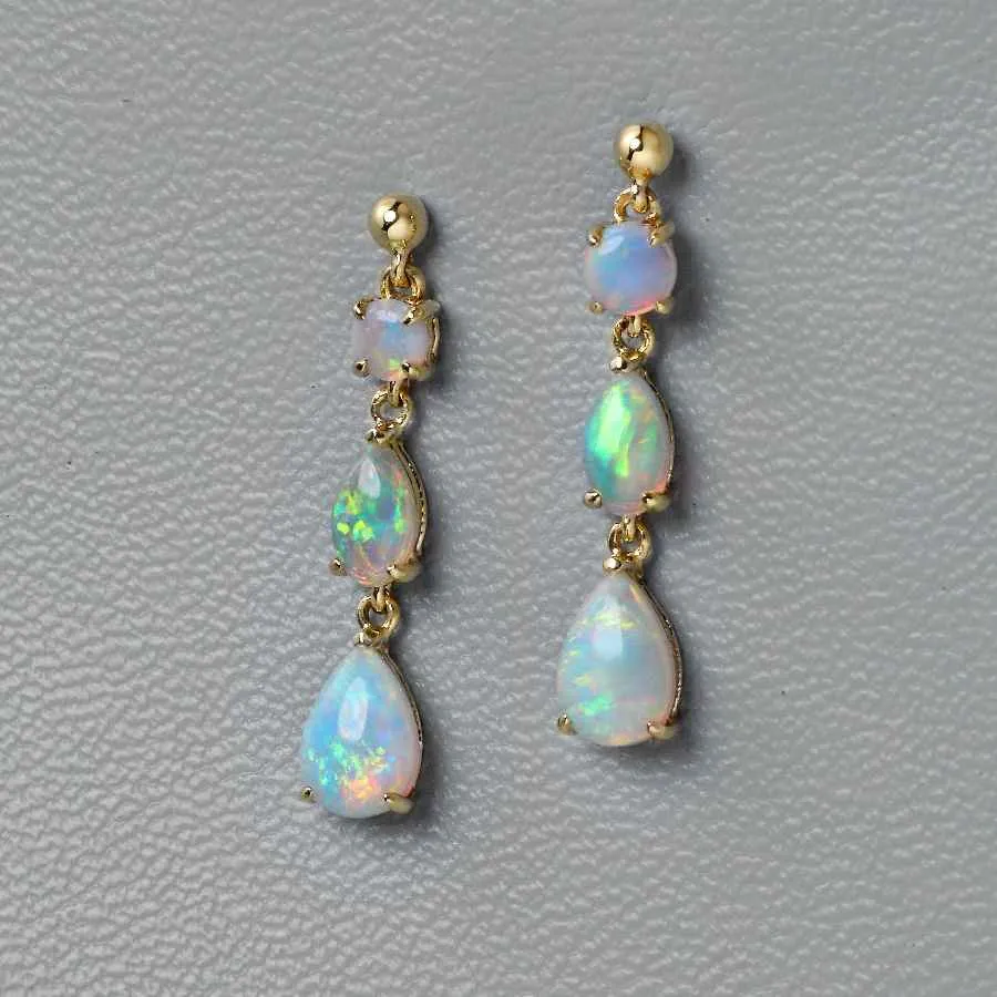 Elegant Multi-Stone Dangle Solid Opal Drop Earrings 18K Gold