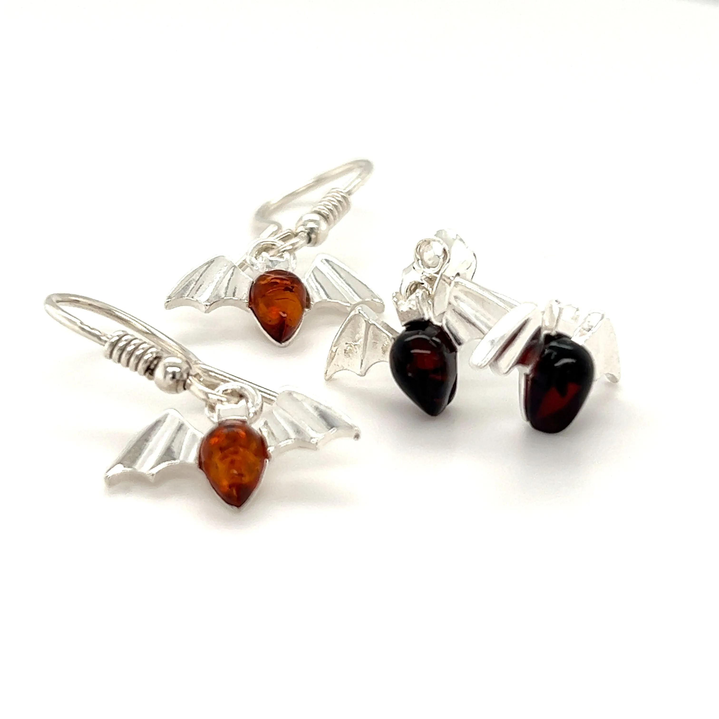 Enchanting Baltic Amber Bat Earrings