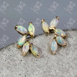Feather Design Australian Solid Opal Stud Earrings 18K Yellow Gold
