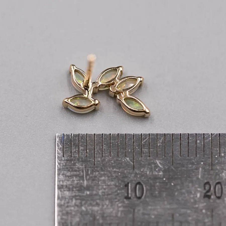 Feather Design Australian Solid Opal Stud Earrings 18K Yellow Gold