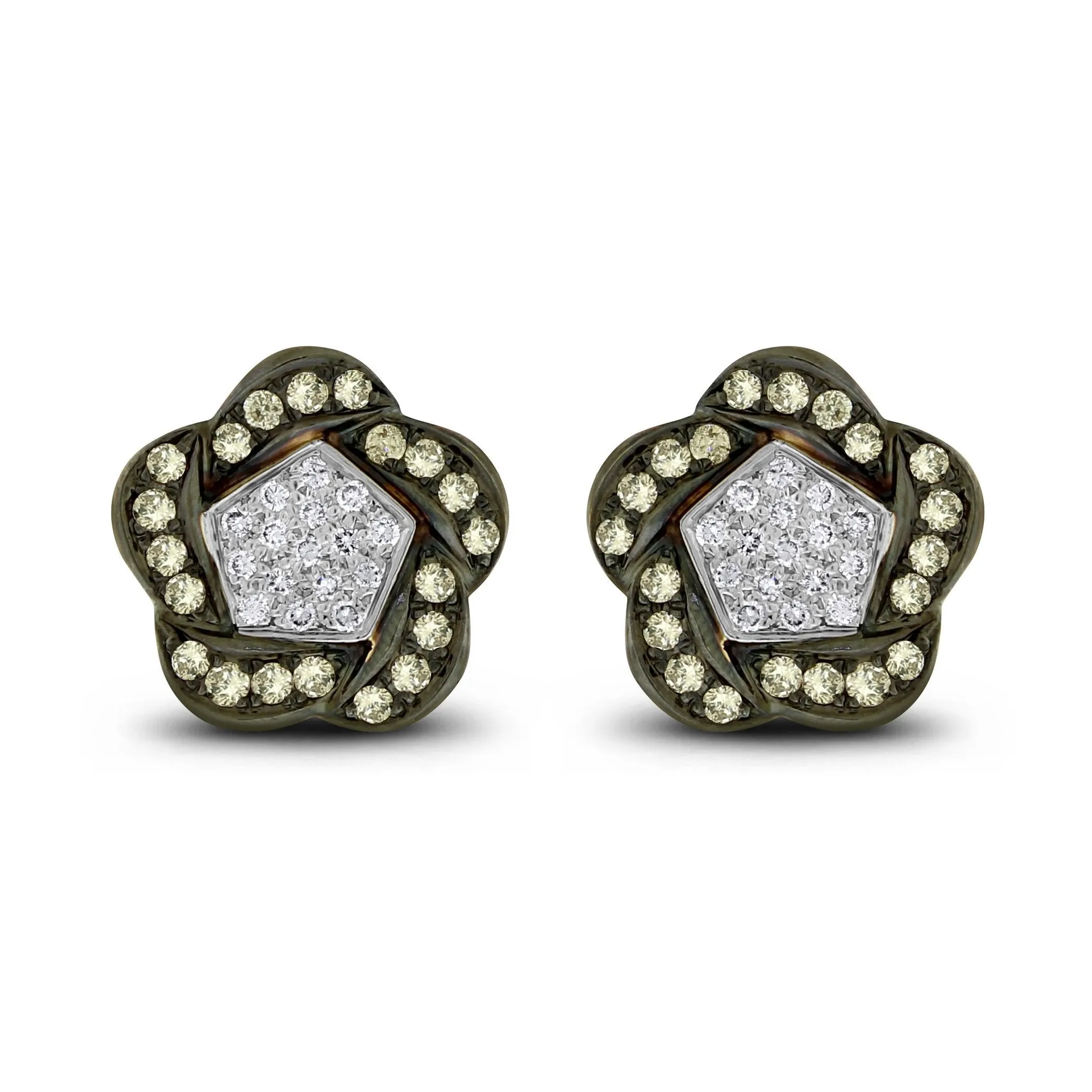 Floral Diamond Ear Buttons (1.52 ct Diamonds) in White Gold