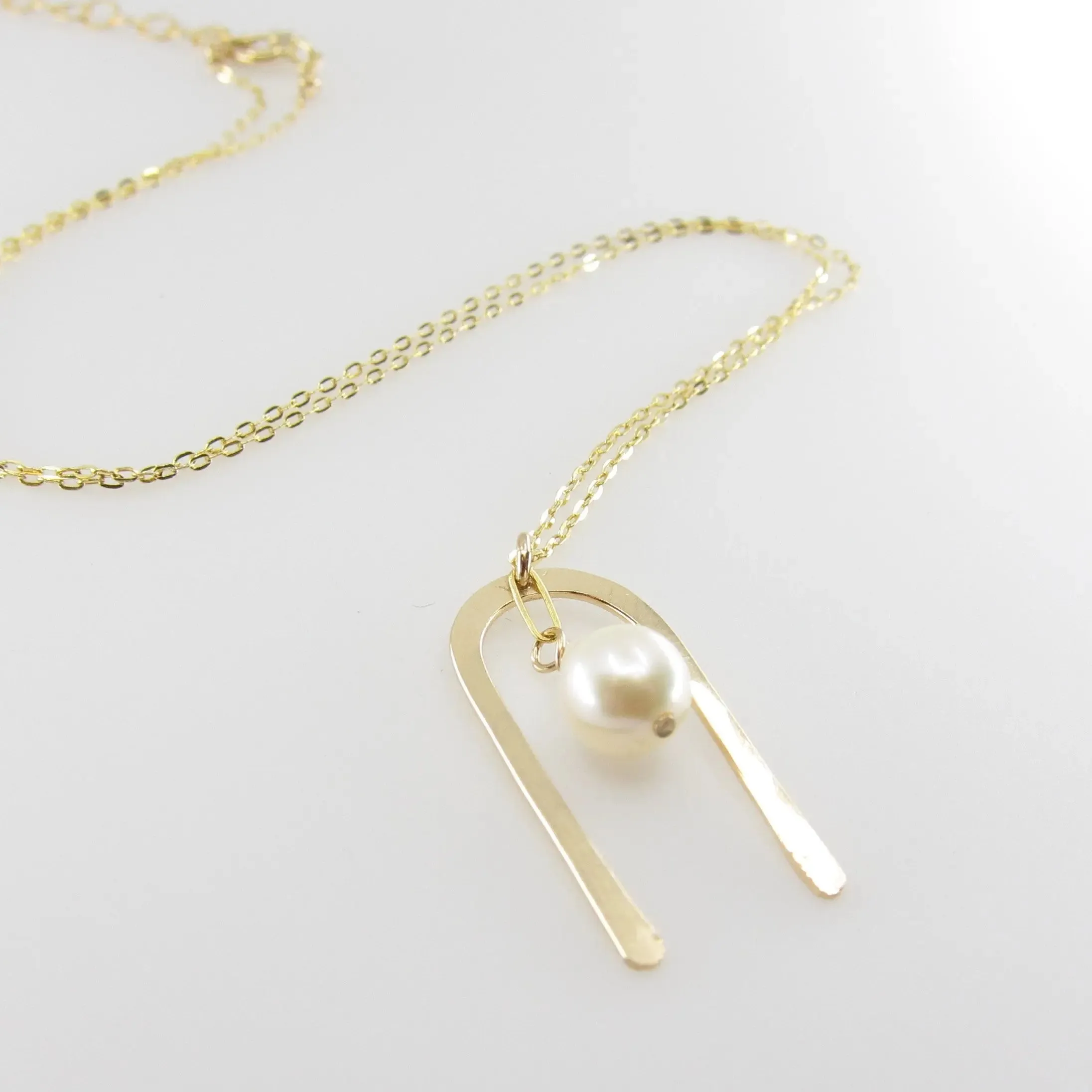 Forged Arch Necklace with Baby Baroque Pearl
