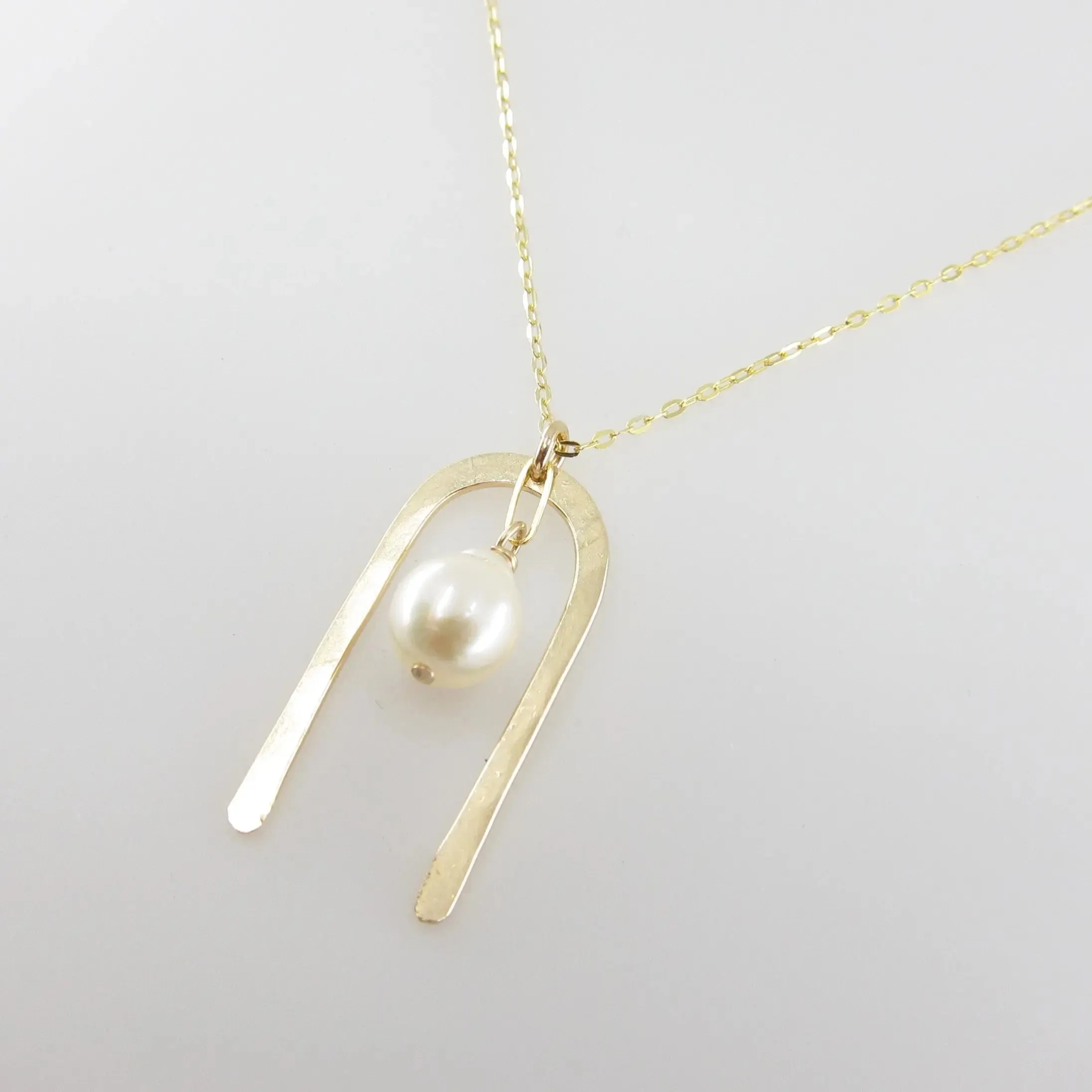 Forged Arch Necklace with Baby Baroque Pearl