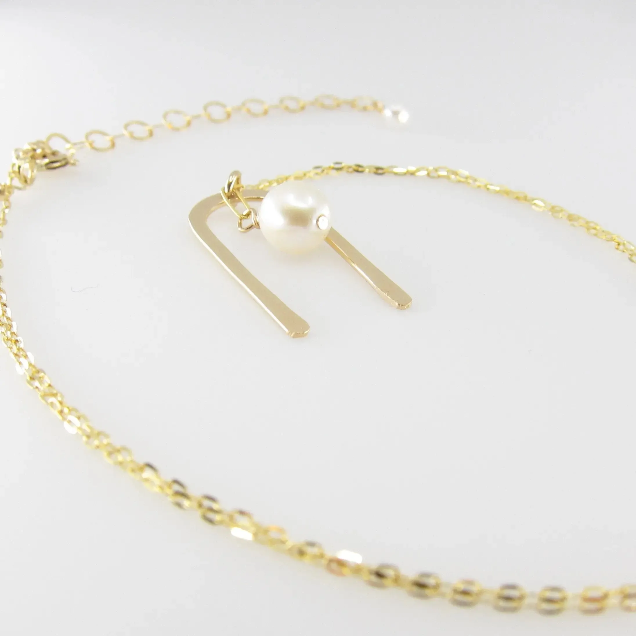 Forged Arch Necklace with Baby Baroque Pearl