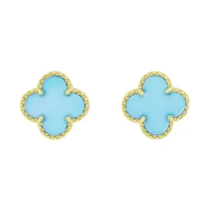 Four Leaf Clover Blue Stone Stud Earrings GVL032