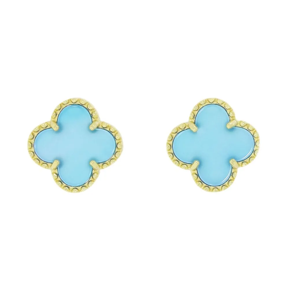 Four Leaf Clover Blue Stone Stud Earrings GVL032
