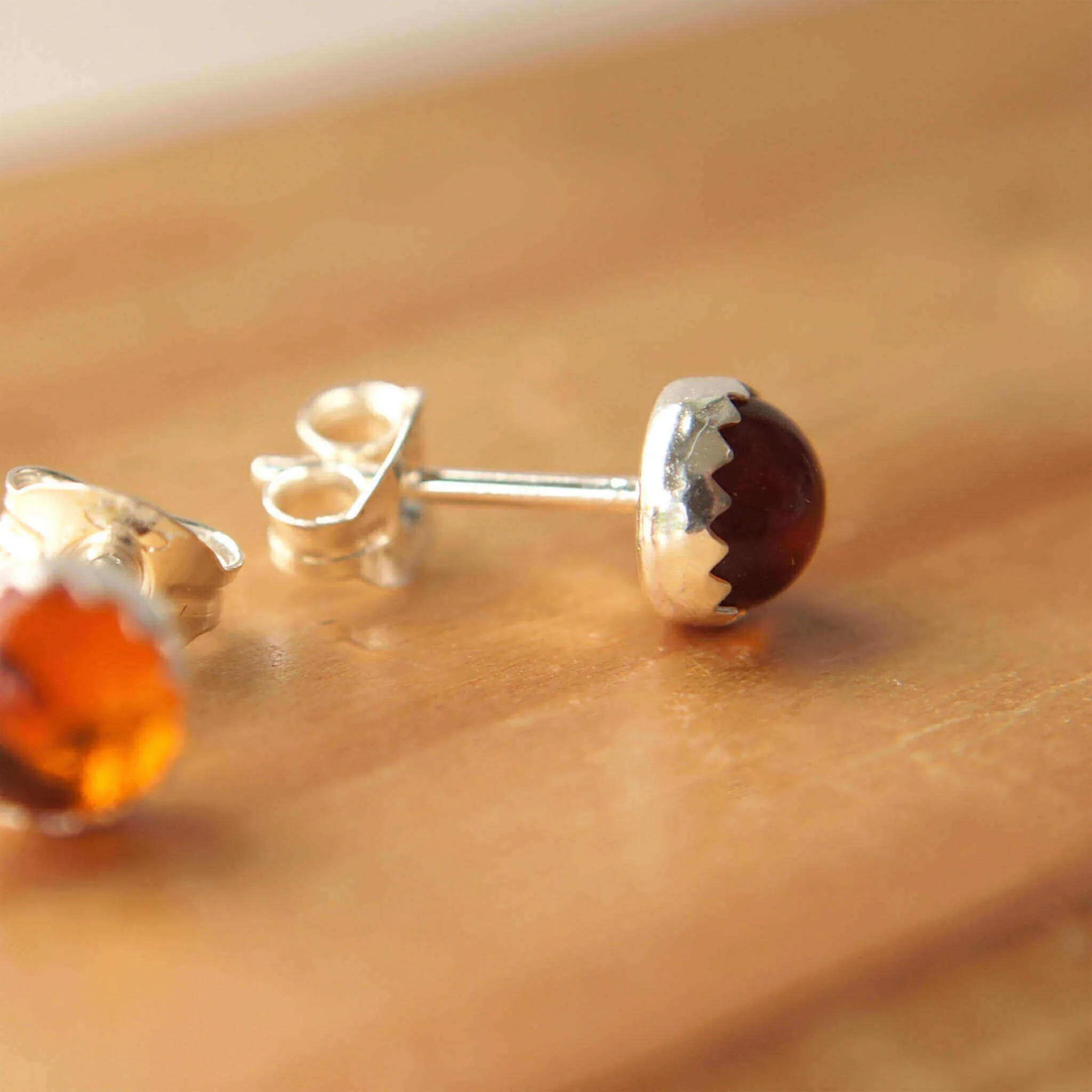 Gemstone Sterling Silver Studs - Amber