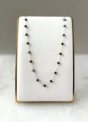 Glass Bead Chain Choker- Blue Zircon