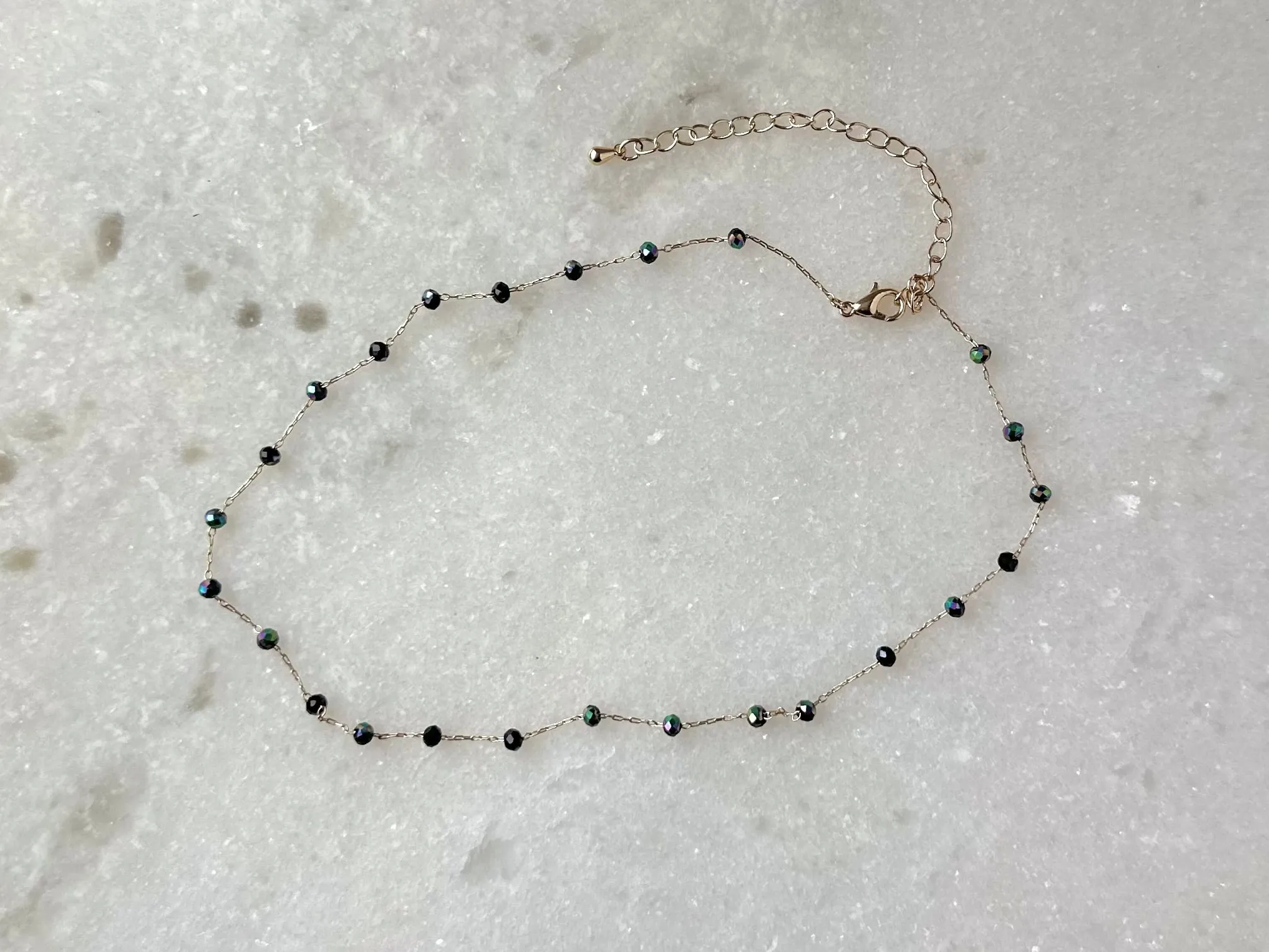 Glass Bead Chain Choker- Blue Zircon