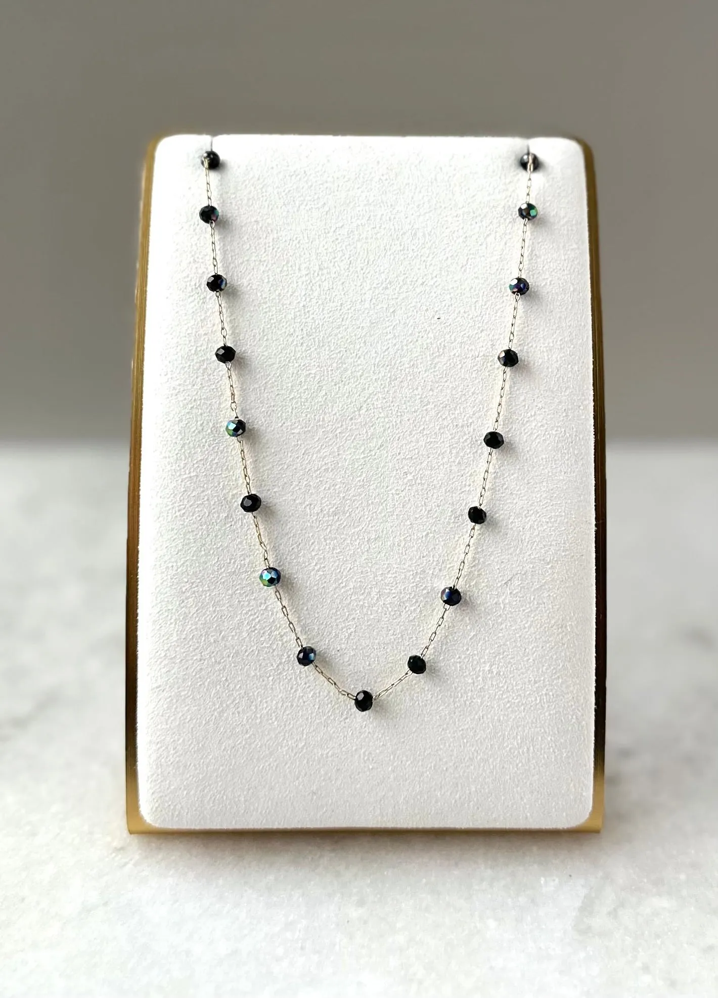 Glass Bead Chain Choker- Blue Zircon