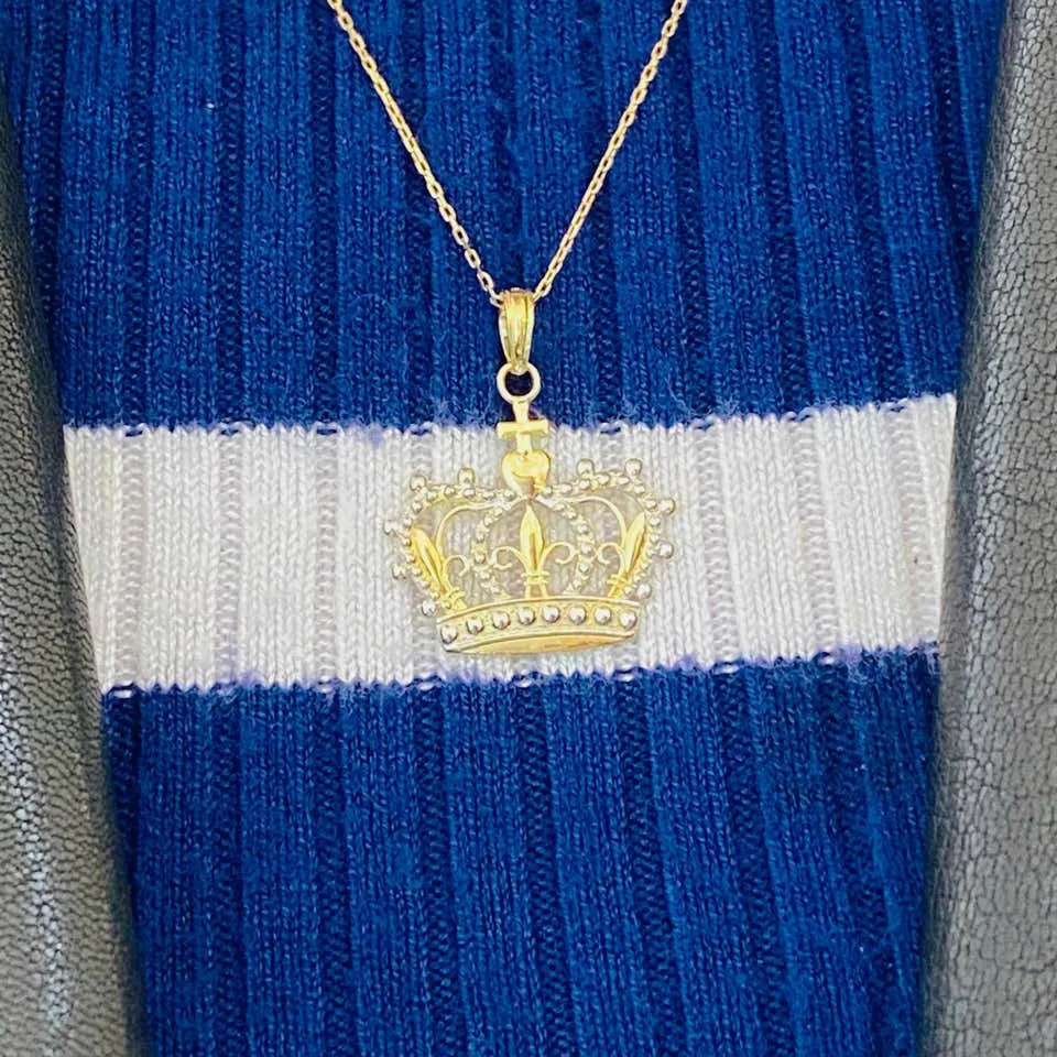 Gold Crown Necklace, Pendant, 14K Gold, Queen, Princess, Royalty, Mixed Metal