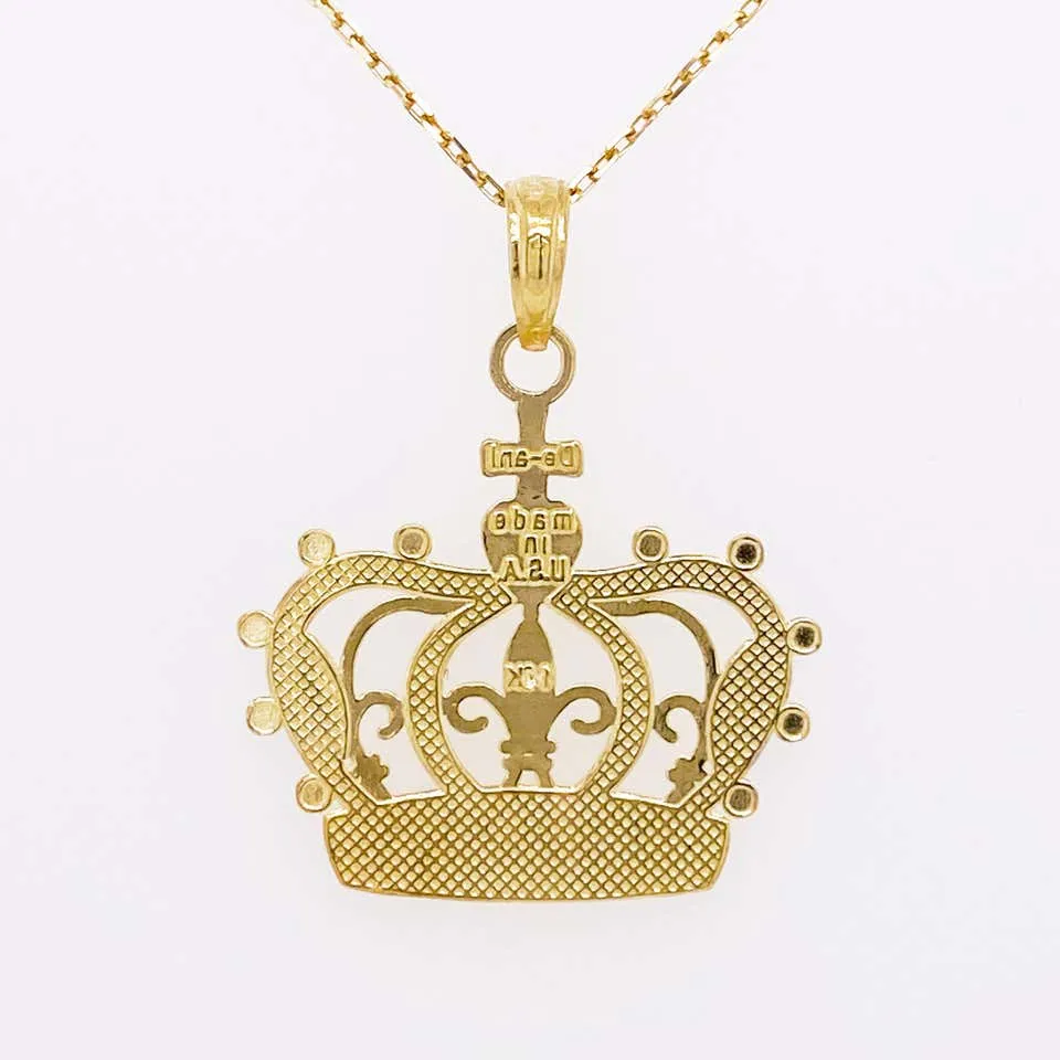 Gold Crown Necklace, Pendant, 14K Gold, Queen, Princess, Royalty, Mixed Metal