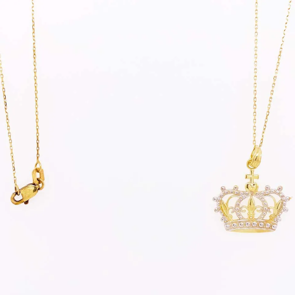 Gold Crown Necklace, Pendant, 14K Gold, Queen, Princess, Royalty, Mixed Metal