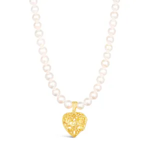 Gold Keepsake Heart Necklace With Ivory Pearls