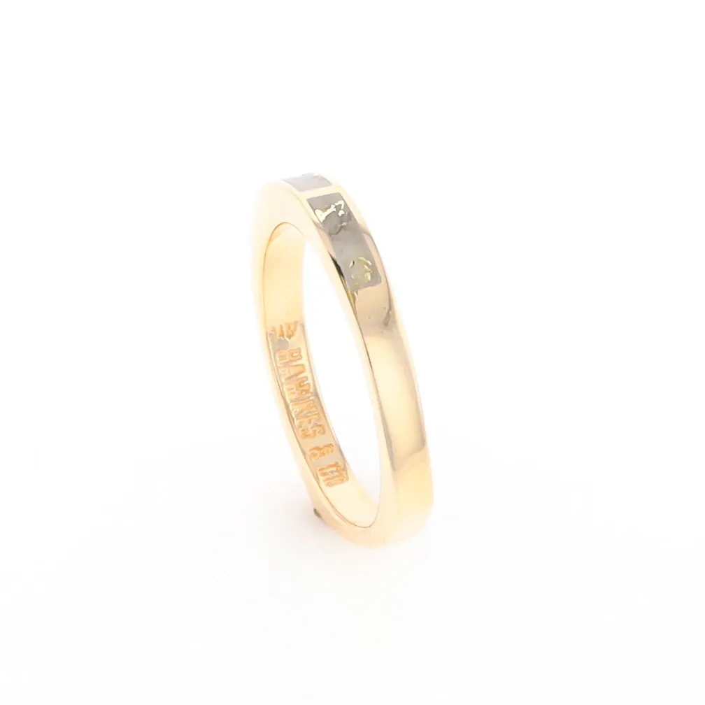 Gold Quartz Ring 3 Rectangle Section Inlaid Band