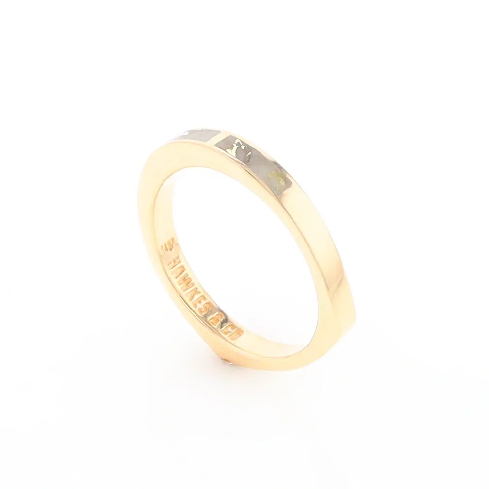 Gold Quartz Ring 3 Rectangle Section Inlaid Band