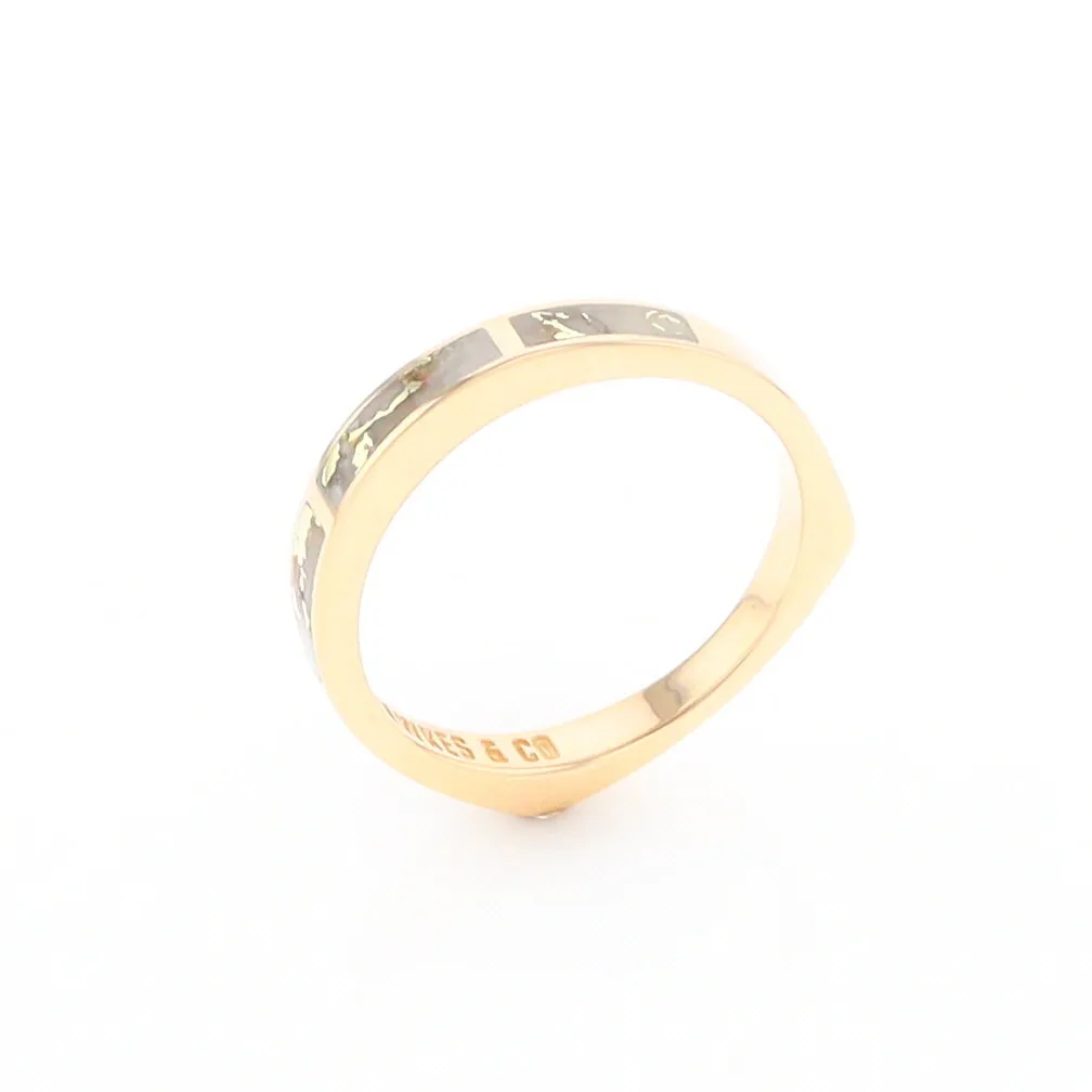 Gold Quartz Ring 3 Rectangle Section Inlaid Band