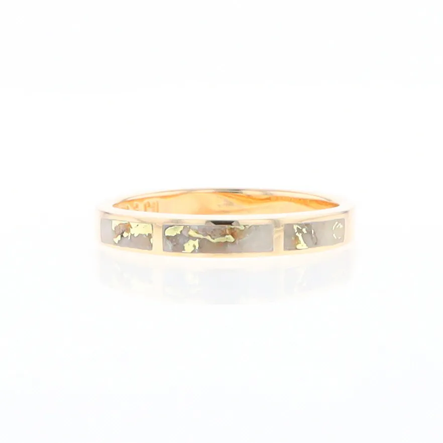 Gold Quartz Ring 3 Rectangle Section Inlaid Band