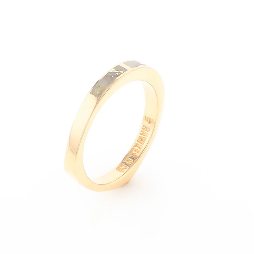Gold Quartz Ring 3 Rectangle Section Inlaid Band