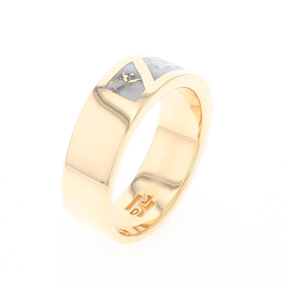 Gold Quartz Ring, 3 Section Inlaid Design