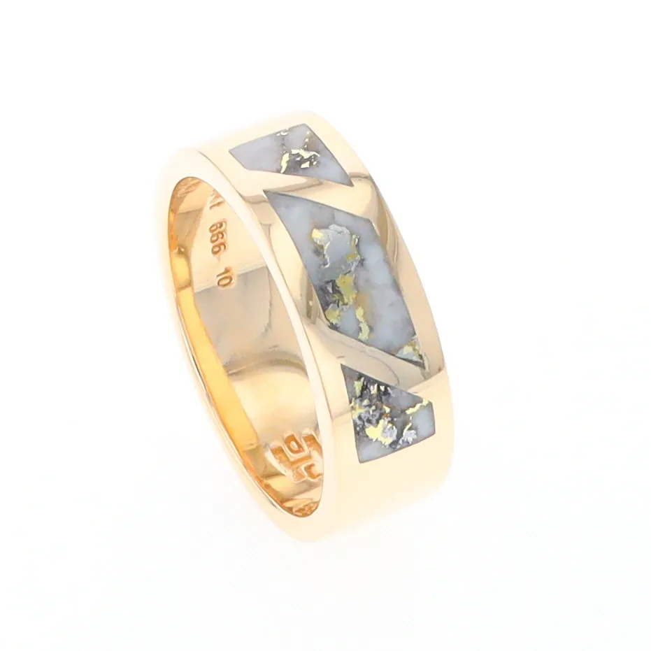 Gold Quartz Ring, 3 Section Inlaid Design