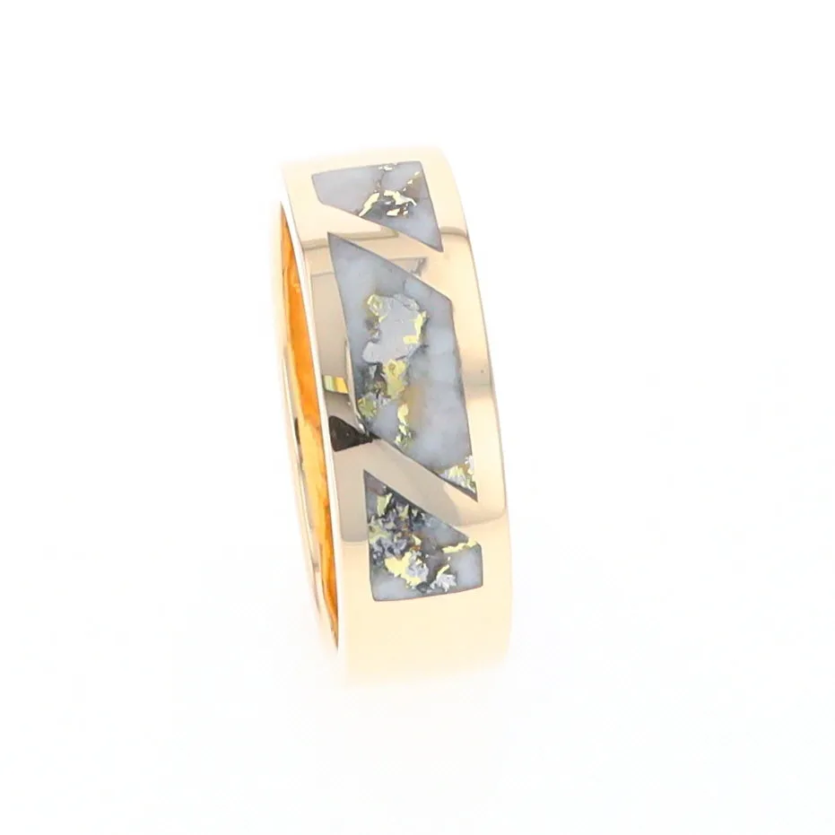 Gold Quartz Ring, 3 Section Inlaid Design