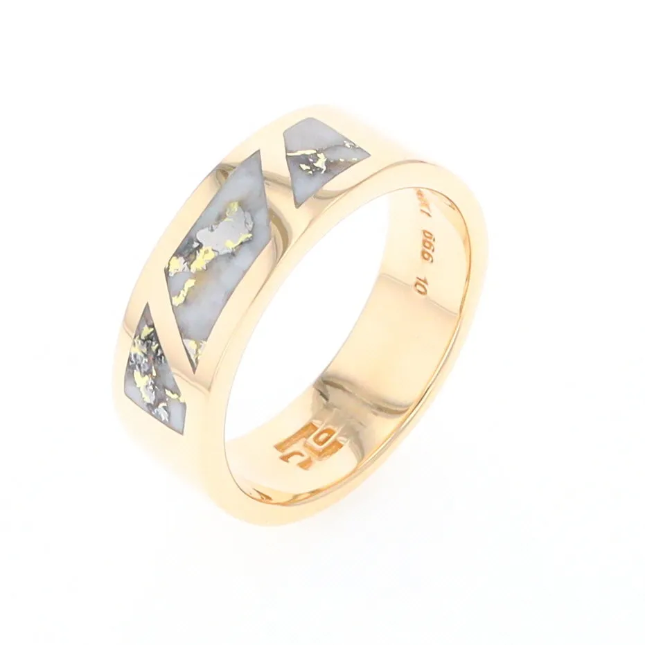 Gold Quartz Ring, 3 Section Inlaid Design