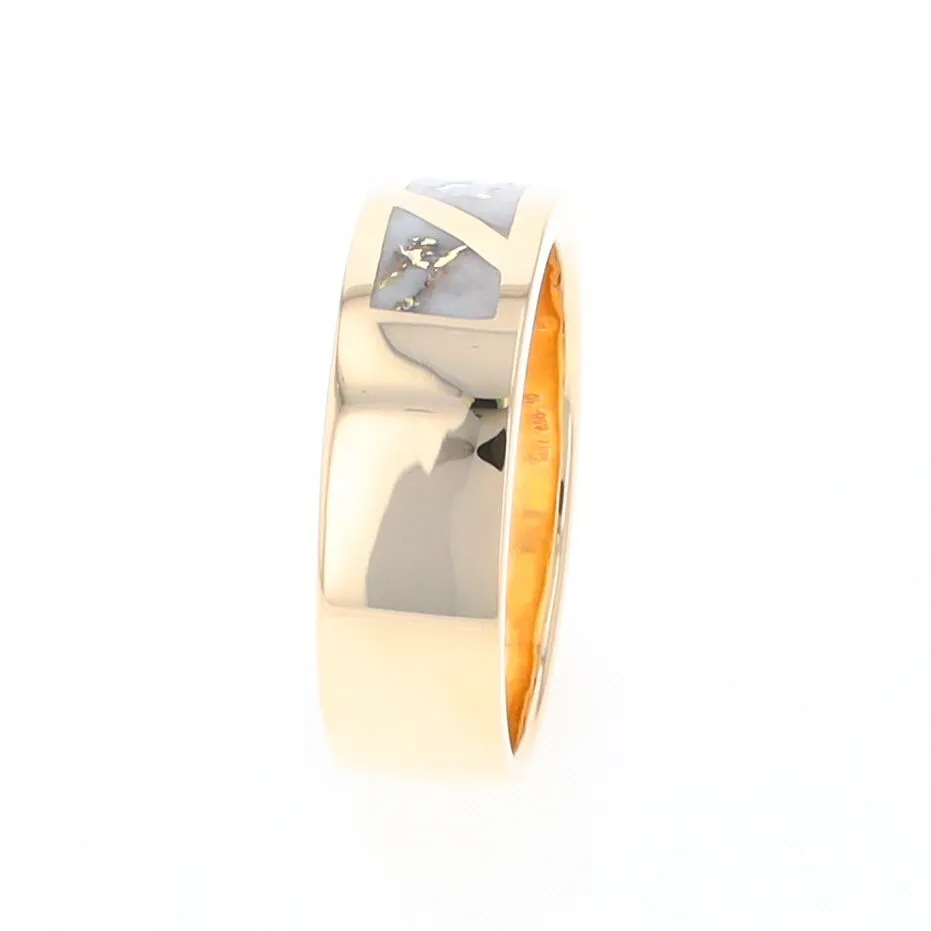Gold Quartz Ring, 3 Section Inlaid Design
