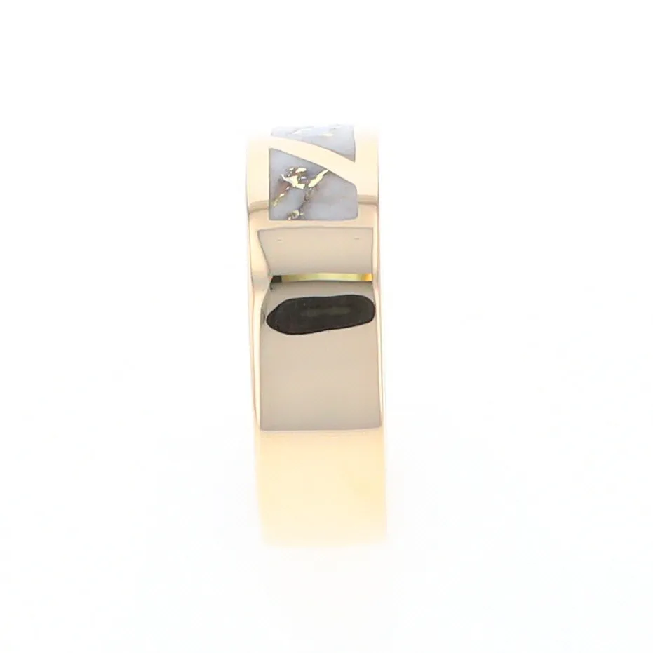 Gold Quartz Ring, 3 Section Inlaid Design