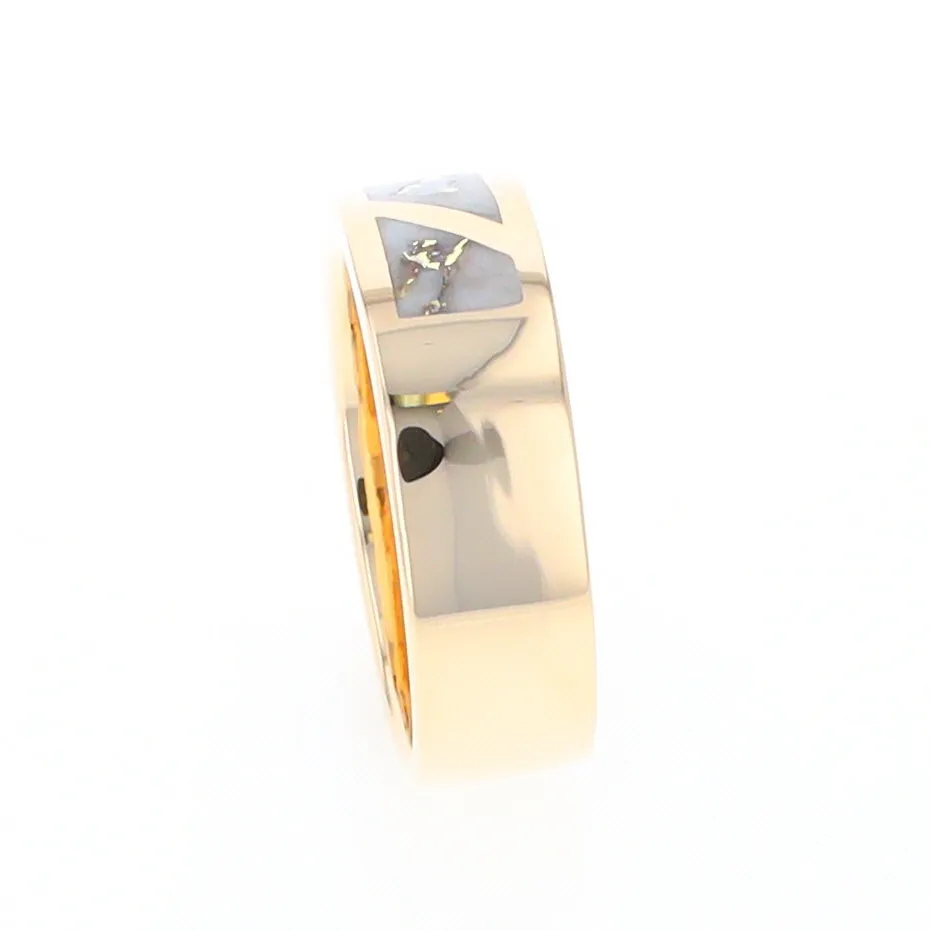 Gold Quartz Ring, 3 Section Inlaid Design