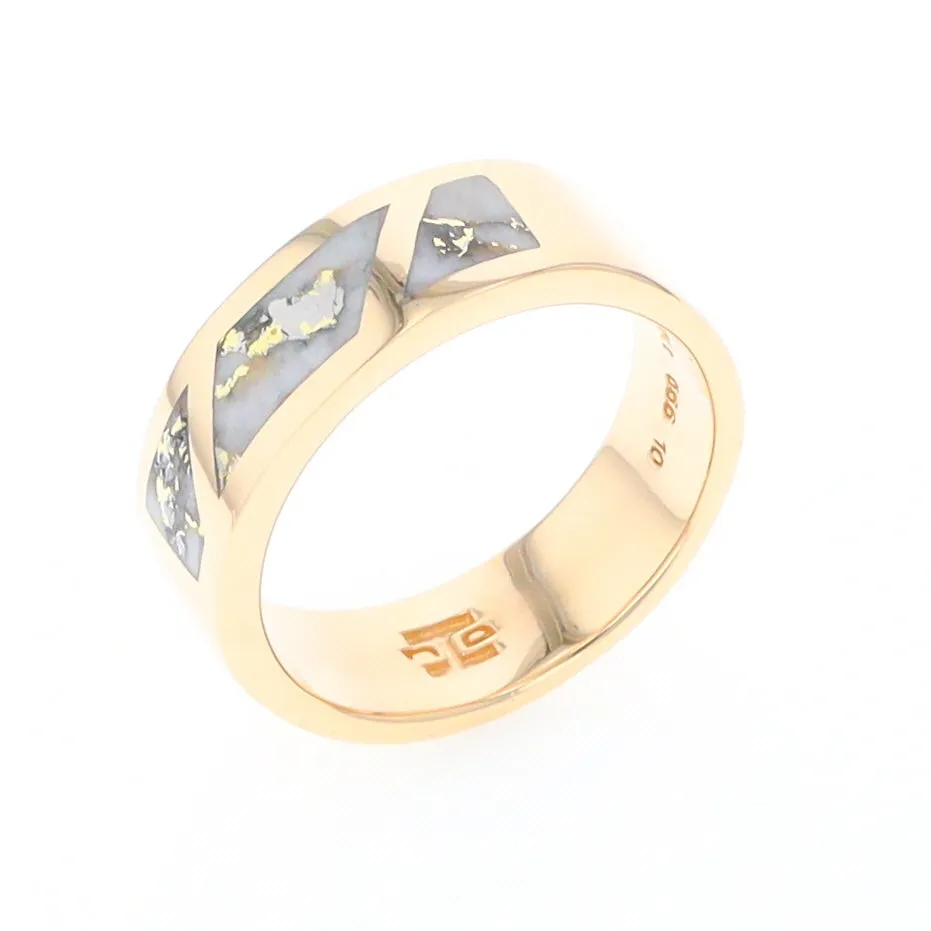 Gold Quartz Ring, 3 Section Inlaid Design