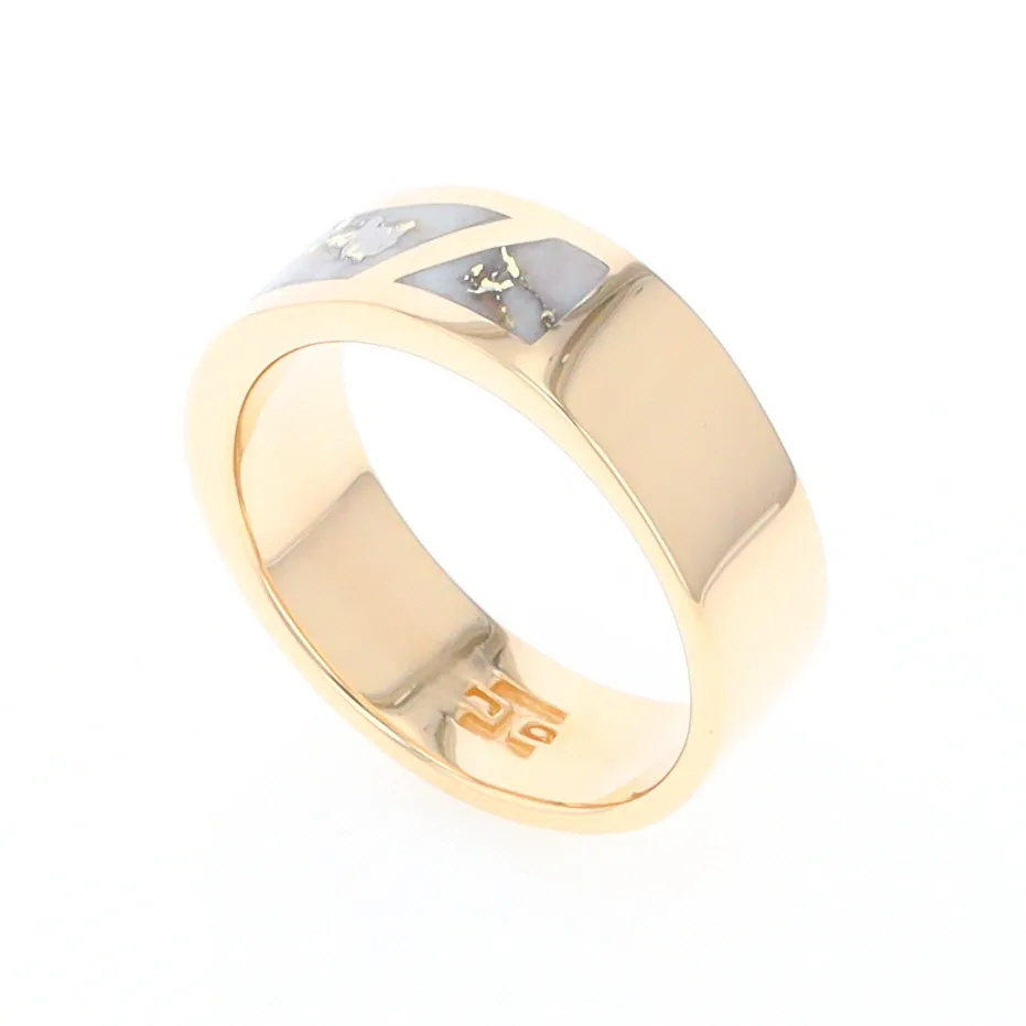 Gold Quartz Ring, 3 Section Inlaid Design