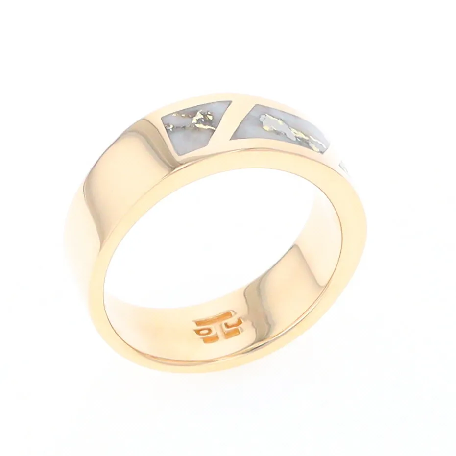 Gold Quartz Ring, 3 Section Inlaid Design