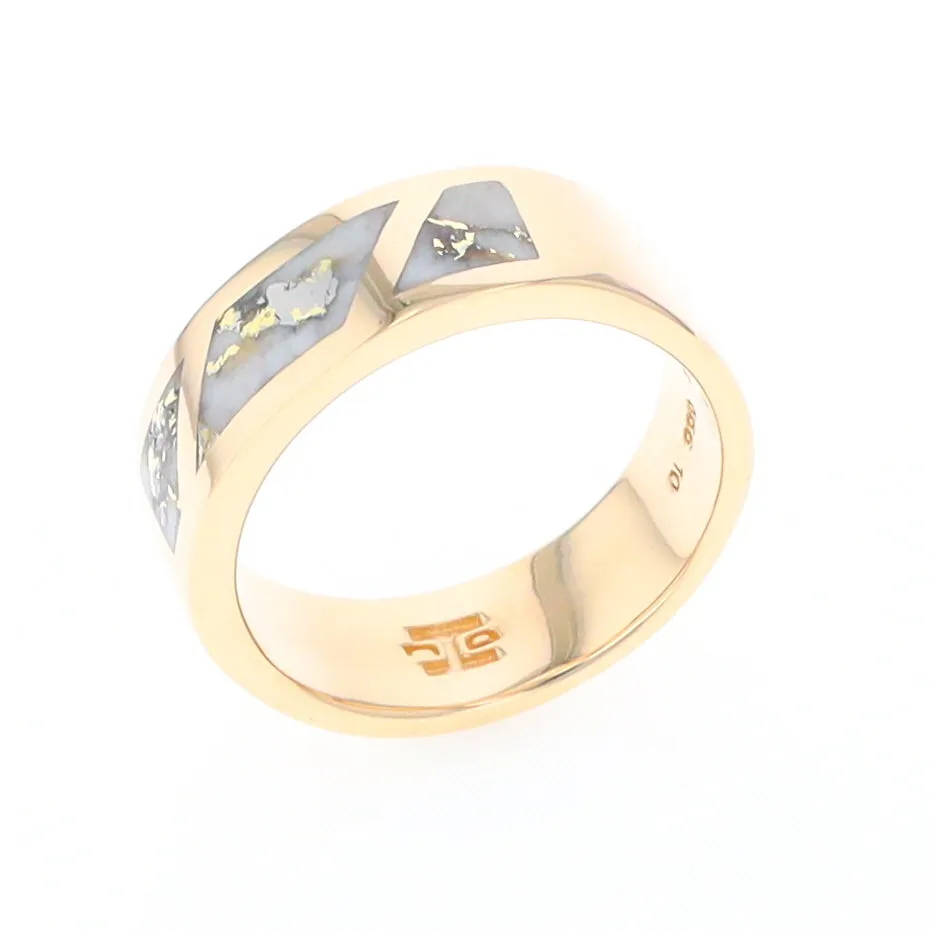Gold Quartz Ring, 3 Section Inlaid Design