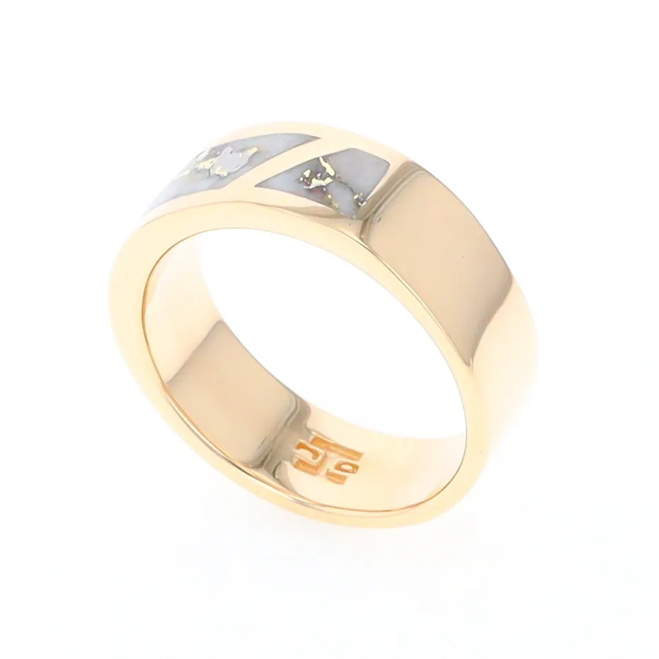 Gold Quartz Ring, 3 Section Inlaid Design