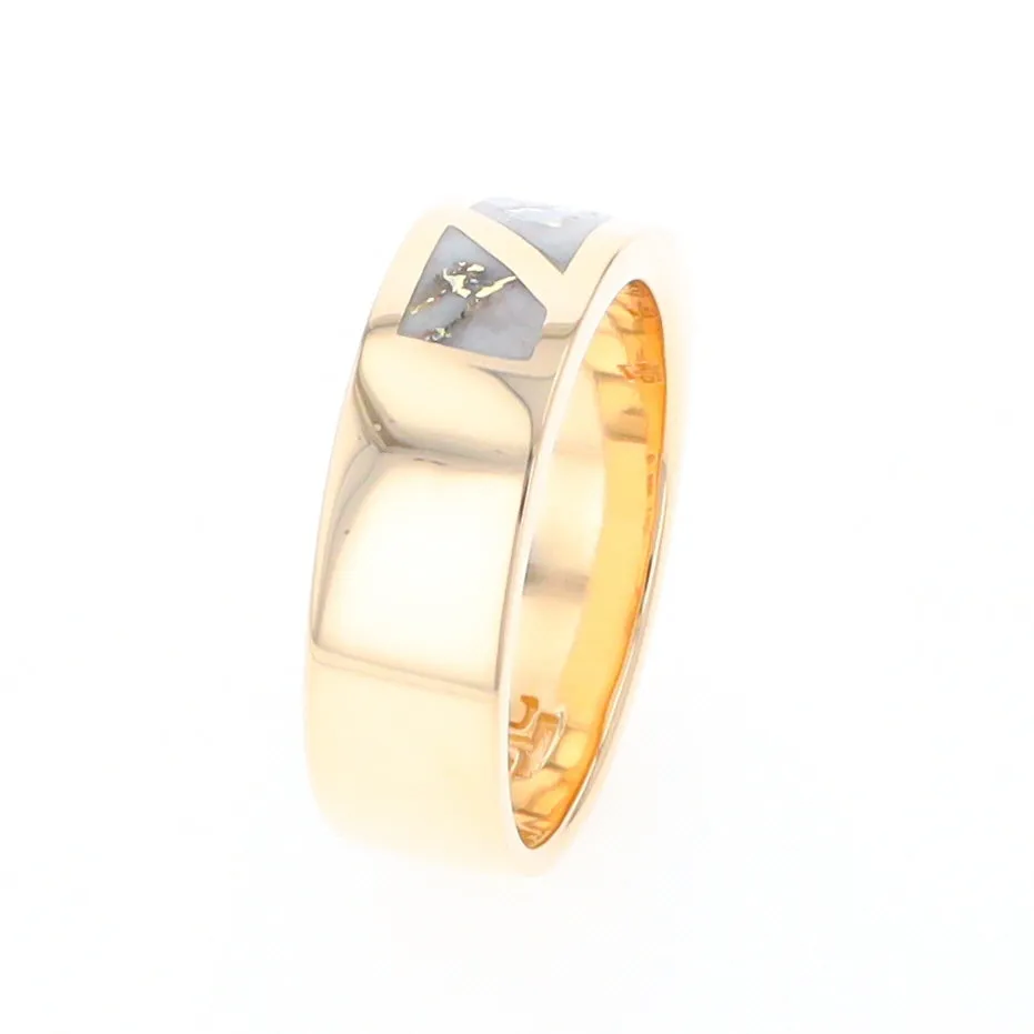 Gold Quartz Ring, 3 Section Inlaid Design