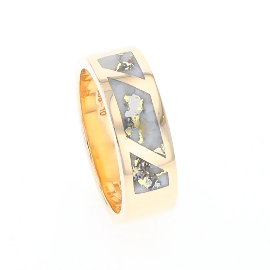 Gold Quartz Ring, 3 Section Inlaid Design