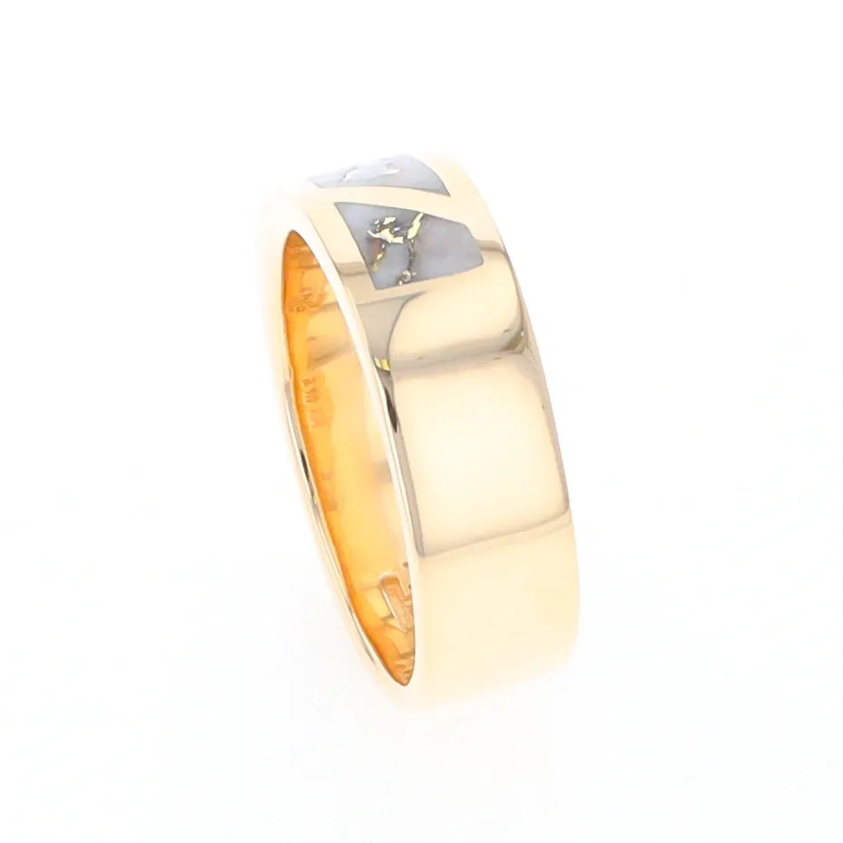 Gold Quartz Ring, 3 Section Inlaid Design