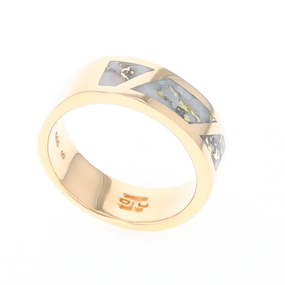 Gold Quartz Ring, 3 Section Inlaid Design