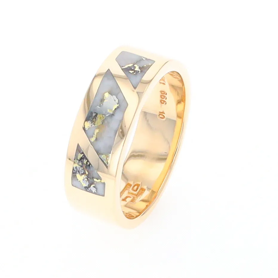 Gold Quartz Ring, 3 Section Inlaid Design