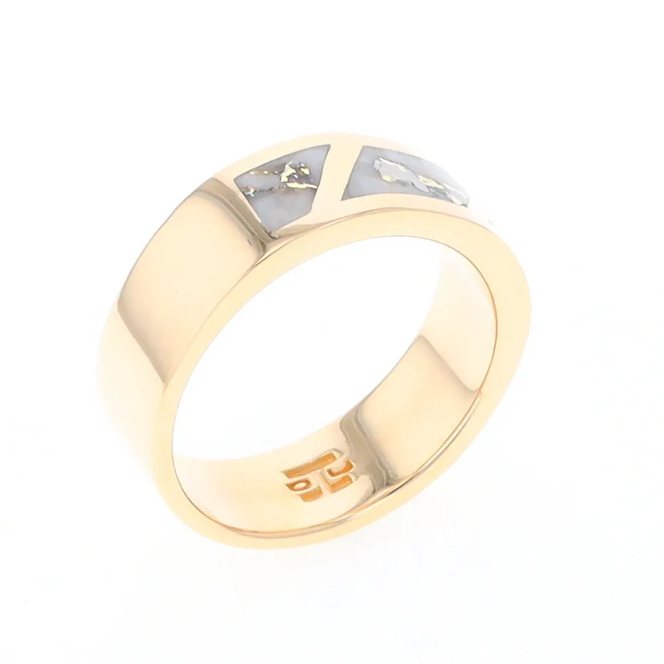 Gold Quartz Ring, 3 Section Inlaid Design