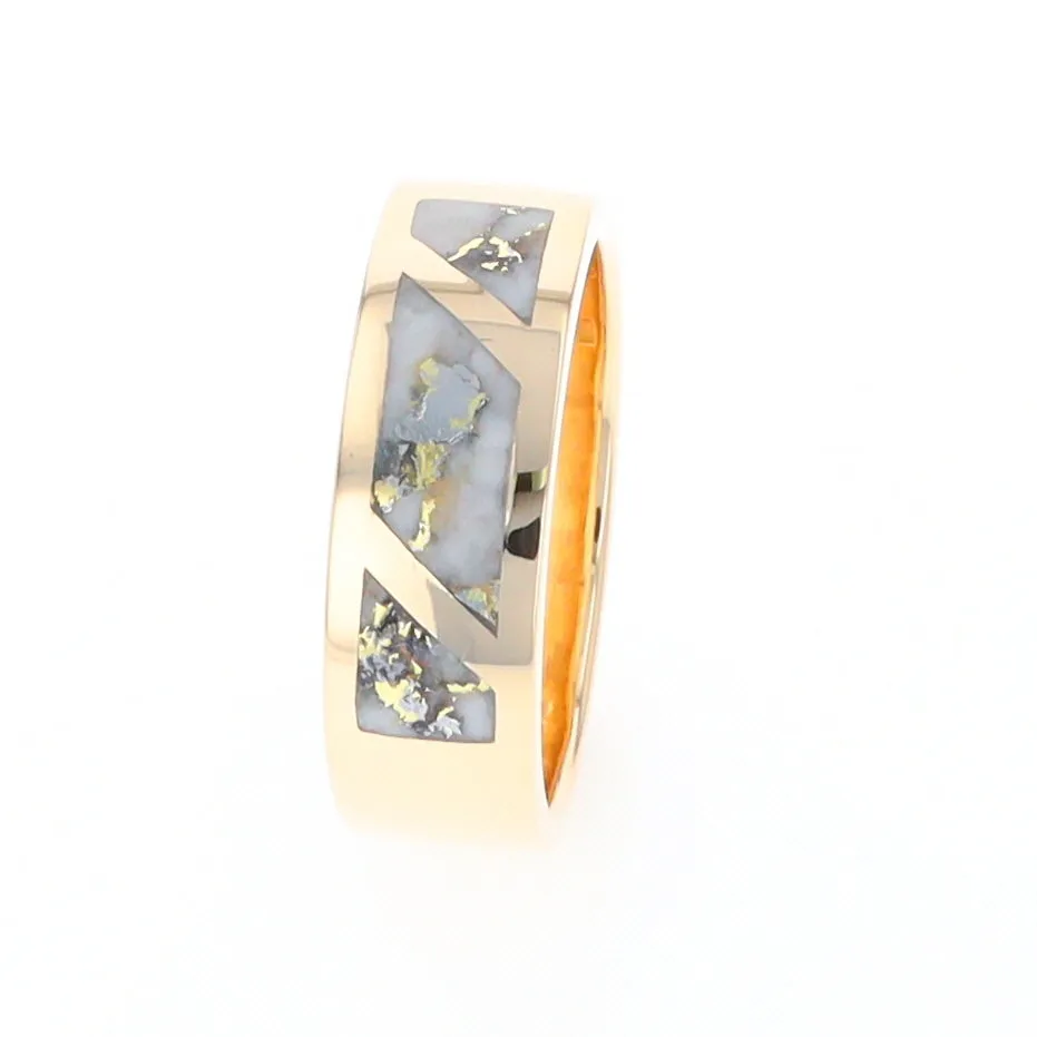 Gold Quartz Ring, 3 Section Inlaid Design