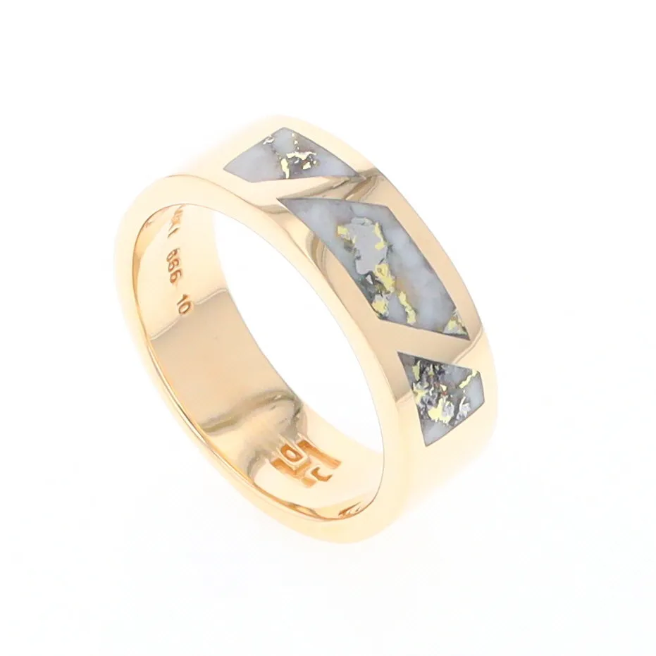 Gold Quartz Ring, 3 Section Inlaid Design