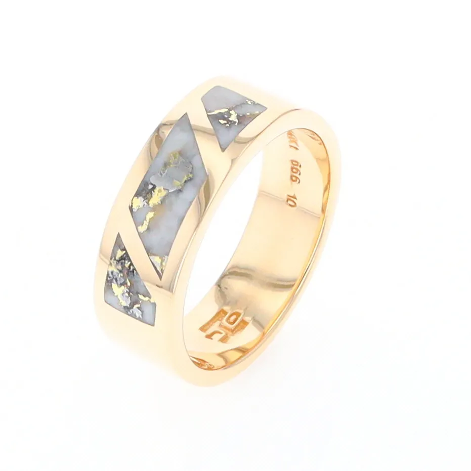 Gold Quartz Ring, 3 Section Inlaid Design