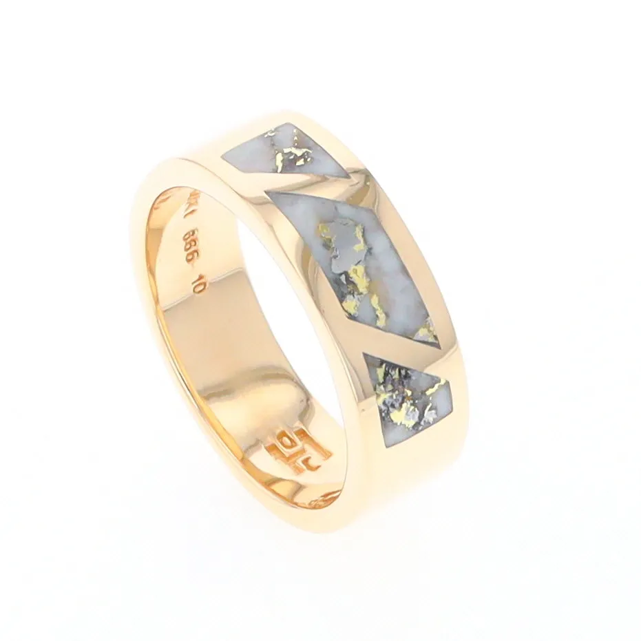 Gold Quartz Ring, 3 Section Inlaid Design