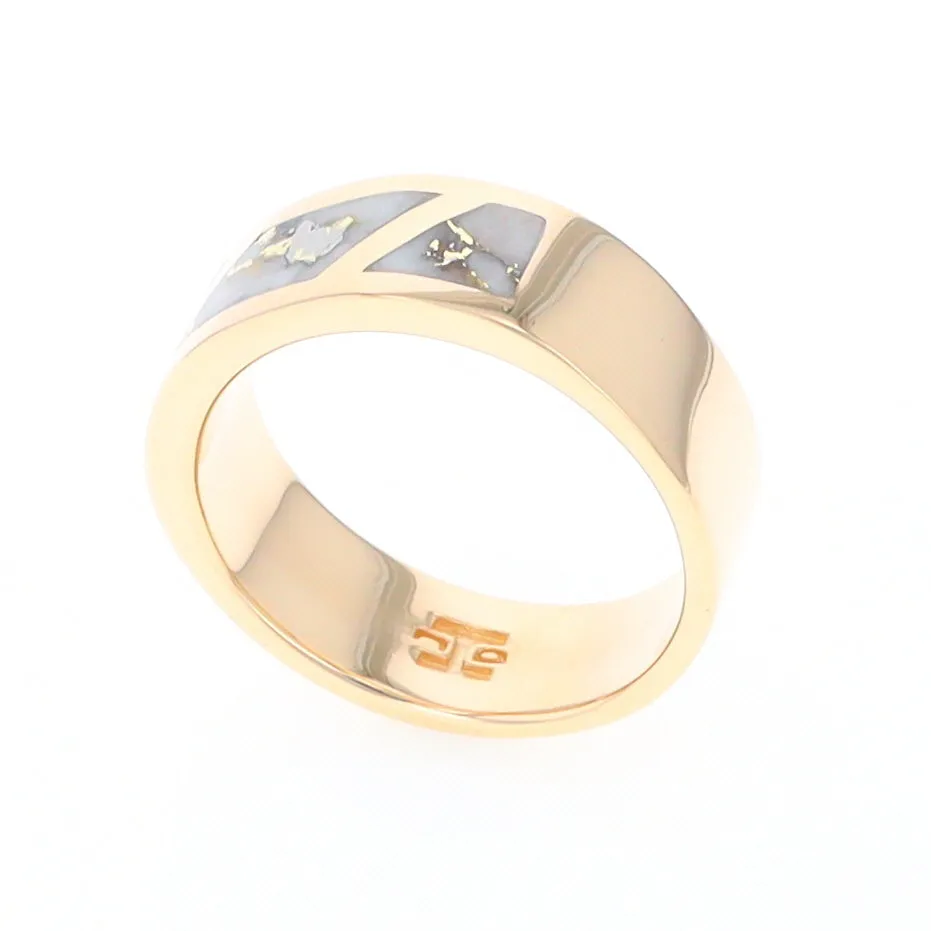Gold Quartz Ring, 3 Section Inlaid Design