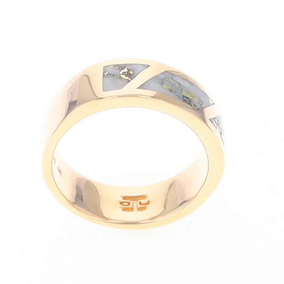 Gold Quartz Ring, 3 Section Inlaid Design