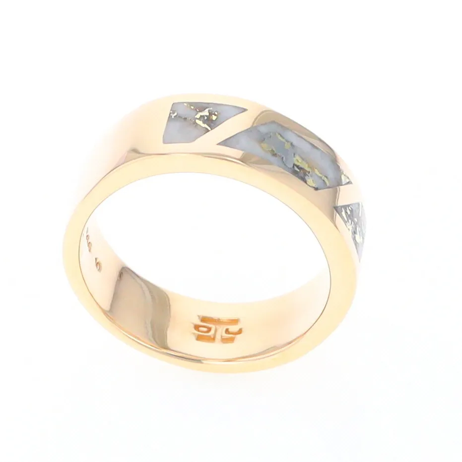 Gold Quartz Ring, 3 Section Inlaid Design